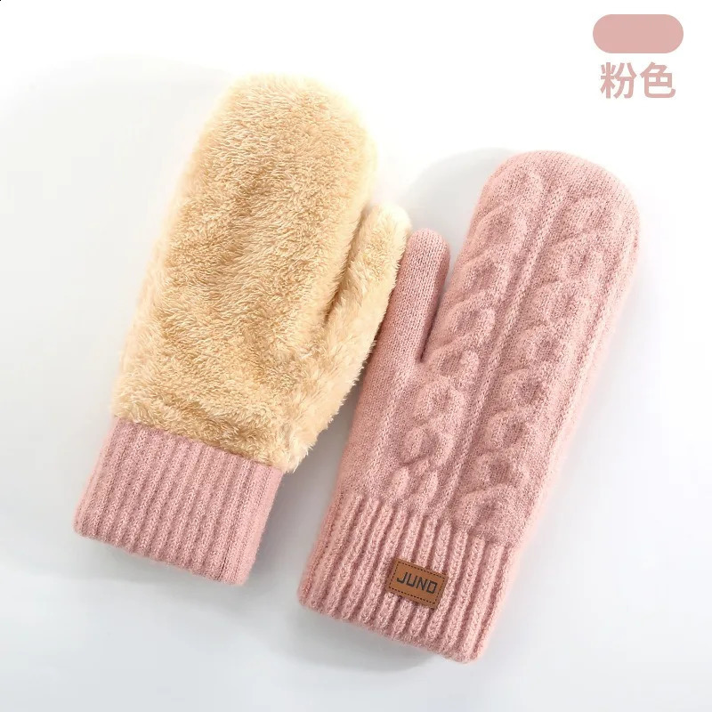 Thermal Knit Glives Winter Double Layer Fleece Lined Mittens for Motorcycle Ski Unisex Ribbed Pattern260915