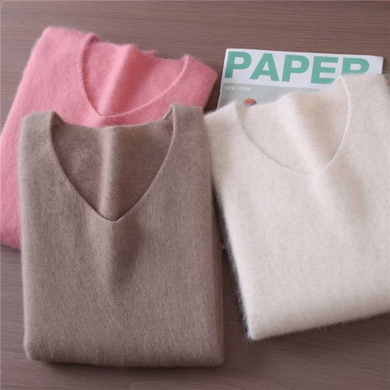 Fall/Winter Fashion Mink Cashmere Women's V-neck Pullover Bottom Shirt Slim Knitted Sweater Short Plus Size X260916