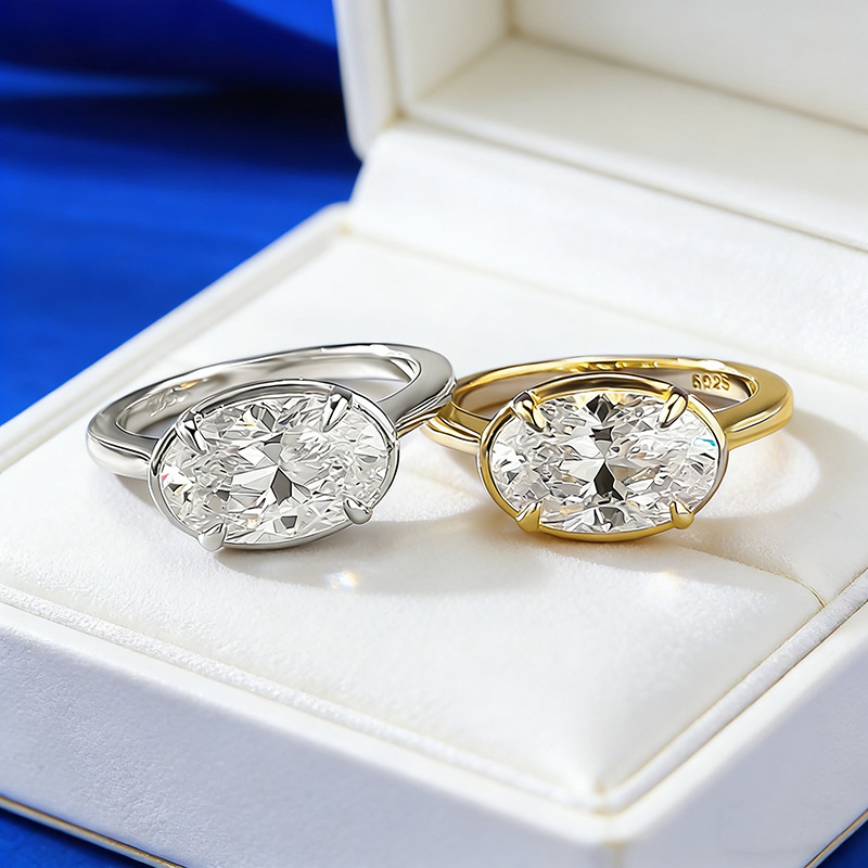 The new S925 silver 7 * 11mm elliptical plain ring white diamond ring refers to women's high-end light luxury model free shipping