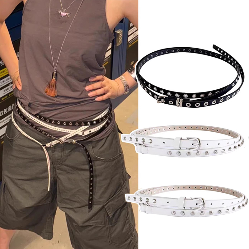 New Spring Summer Women's Fashion Double-layer Double Circle Any Knot Matching Skirt Belt Simple Waist Chain PU Leather W260917