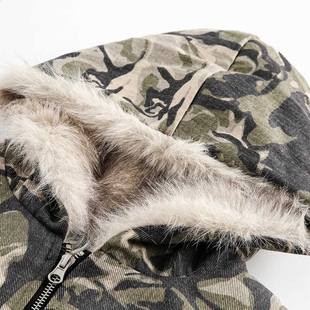 Fur Floral Faux Men Camo Hooded Bomber Jacket Winter Thick Lined Short Cotton Padded Coat Loose Streetwear Male Casual Outerwear W260915