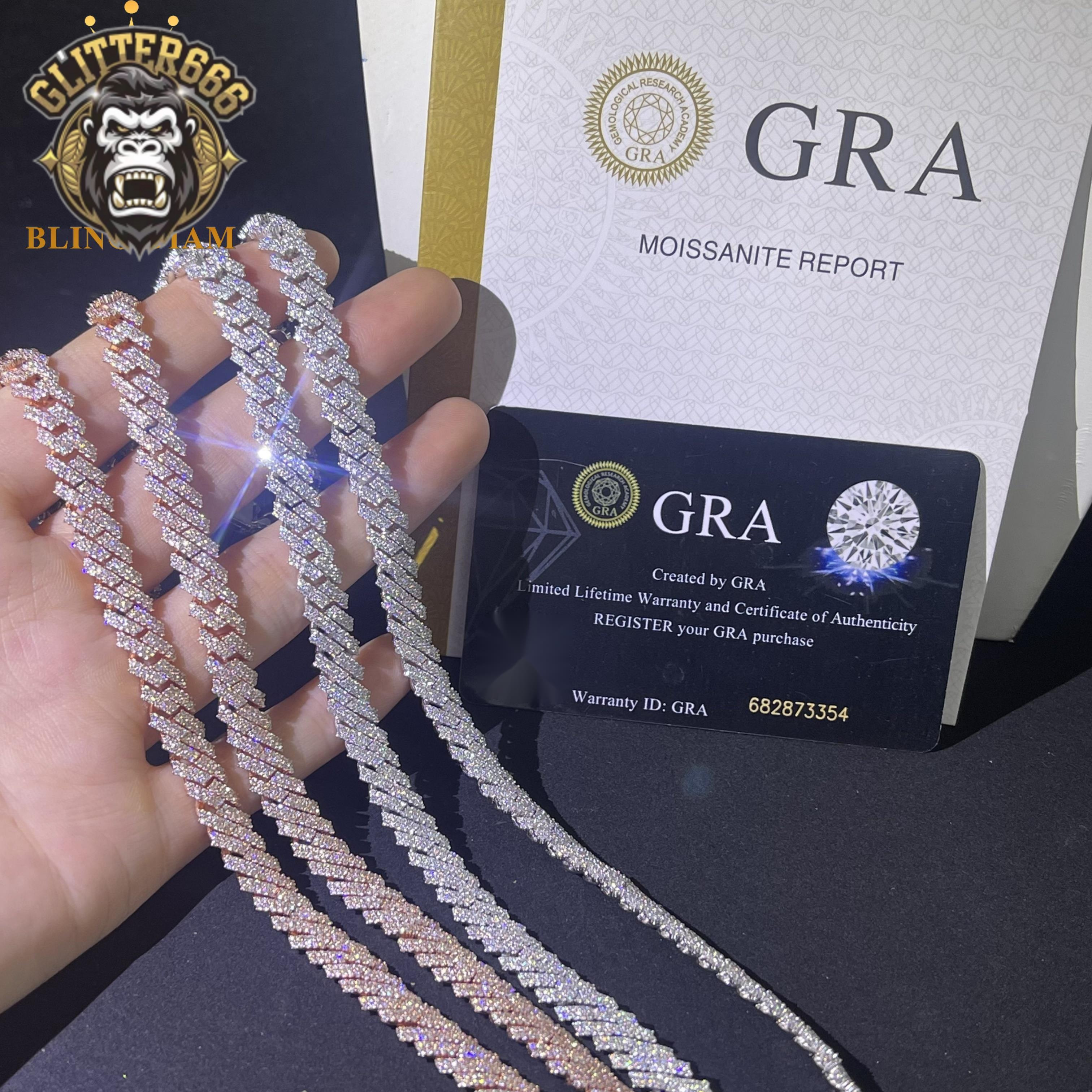 Wholesale 10mm Hip Hop Jewelry 2 Rows Moissanite Iced Out Miami Rose Gold Cuban Link Chain 925 Sterling Silver Supplier