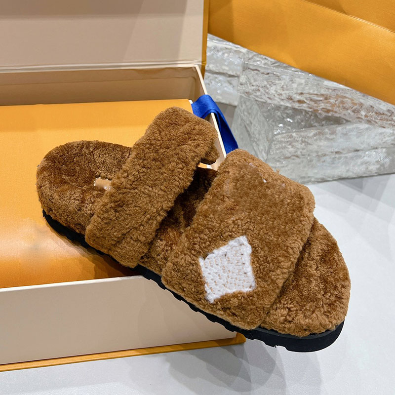 Women Platform Heels Slippers Designer Wool Slip On Slides Vintage Black Brown Gray Outdoor Leisure Shoes With Dust Bags Casual Shoes Lady Luxury Mu