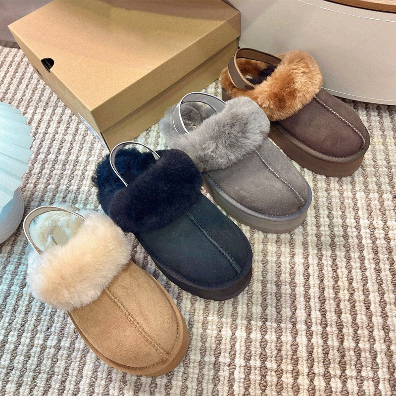 Designer wool Slippers tazz tasman slides winter fur furry classic mustard seed chestnut snow Plush Rubber classic women 93gn#