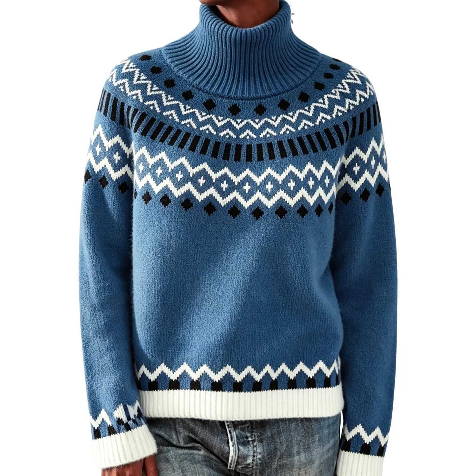 Women Turtleneck Sweaters Autumn Winter Acrylic Chunky Vintage Knit Thick Sweaters Jacquard Pullover Casual Layering Top S260917Q63B