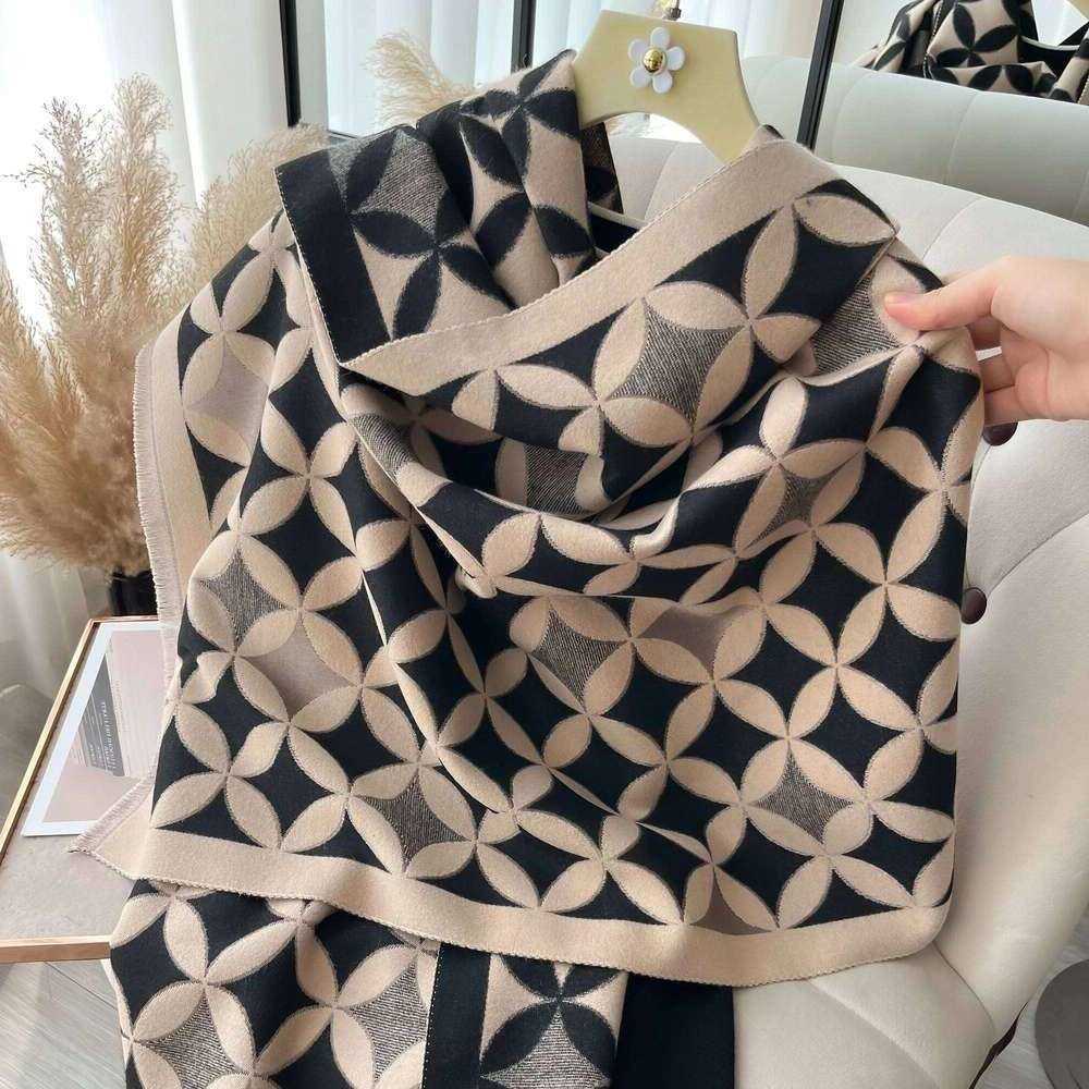 Elegant New Ladies Autumn Winter Thick Warm Geometric Pattern Jacquard Shawl With Scarf Perfect For Daily Use S260917T6M3