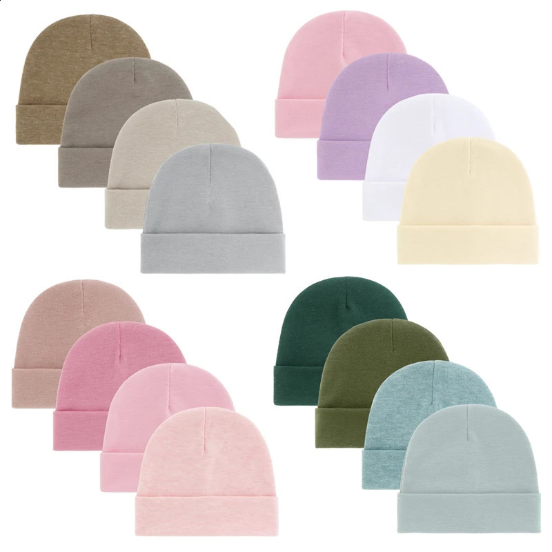 4Pcs Baby Knitted Hat Set Cotton born Beanie Hats for Girls Boys Infant Bonnet Toddler Cap Solid Color born Gift 0-6M 260916