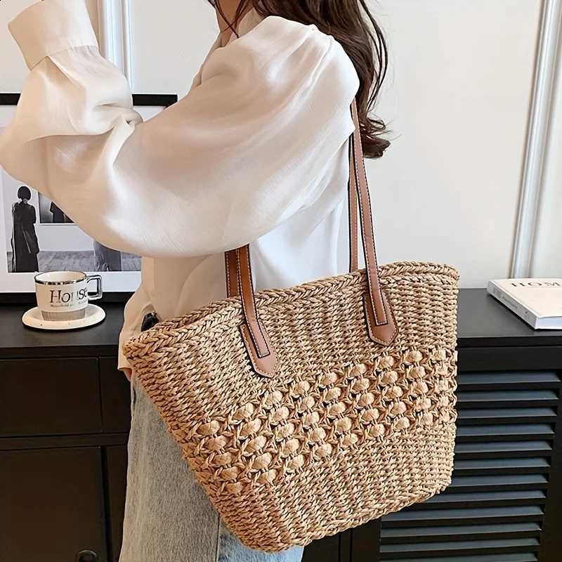 Braided Straw Tote Bag Large Capacity Vacation Ready Daily Shopping Companion for Women Perfect for Beach Casual Fashion H260916