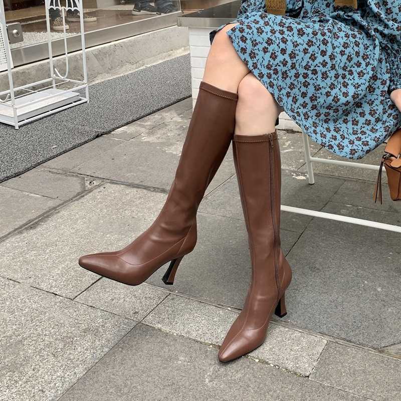 Style Spring 2026 Pointed-toe New Long-sleeved fashionable Knee-length Boots and Solid-colored High-heeled Women's Shoes34-40 D260917