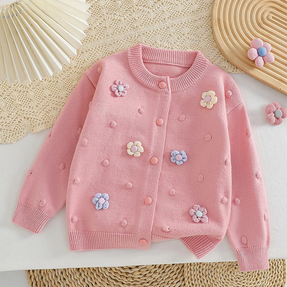 Girls' Knitted Cardigan 2-8 Years Soft Sweater Coat with Colorful Flowers Fashion Toddler Girl Autumn Winter Top 260916