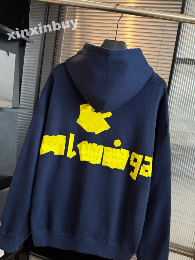 Men Ripped Vintage Distressed Tape Print pattern Sweatshirt Hoodie Designer Women Paris cotton Long Sleeve Man Paris Street blue XS-XL
