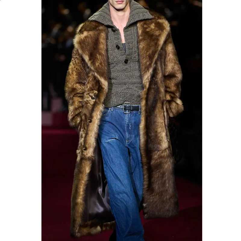 Jacket Winter Fur Overcoat Thick Men Faux Fur Mink Cardigan Open Stitch Spliced Pockets High Street Outerwear Windbreaker W260915