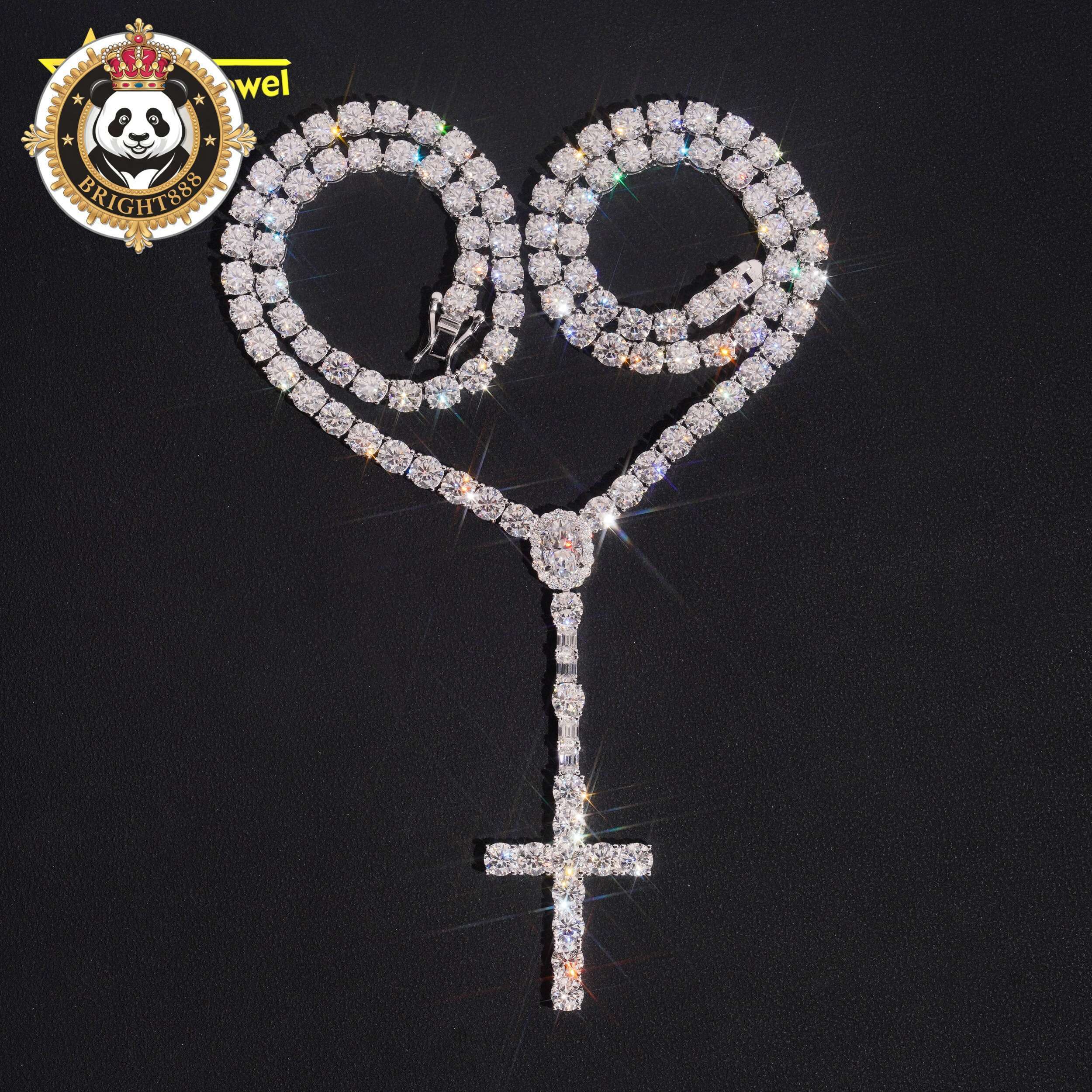 New Stock Fine Jewelry 925 Sterling Silver Fashion Necklaces 5MM Diamond Iced Out Moissanite Tennis Chain Cross Tennis Necklace