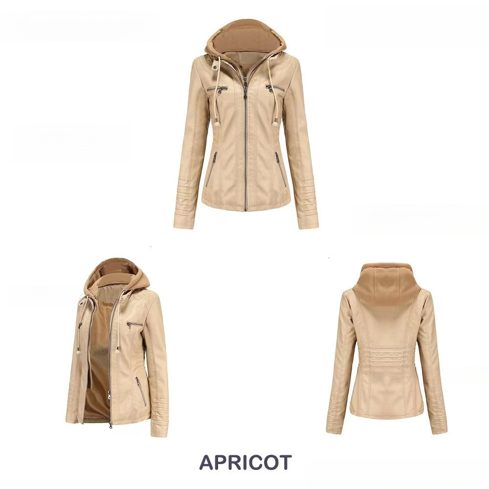NewNF Short Women's vintage Leather Coat Slim Fit Flip Collar Motorcycle Suit Diagonal Zipper Jacket Long Sleeve Customize