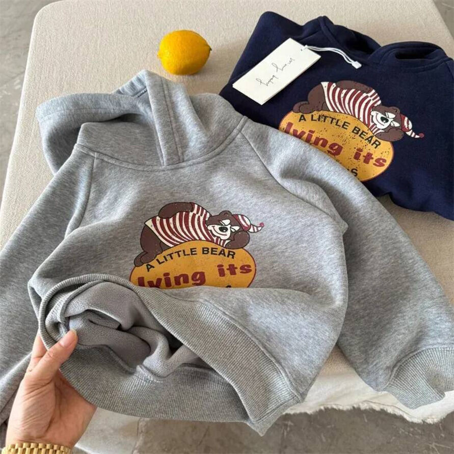 Girls Hoodie Autumn pullover Winter Kids Baby Sweatshirt Cotton Bear Letter Print Children Pullovers Thicken Cartoon Infant Boys Hoodies Crew Neck S