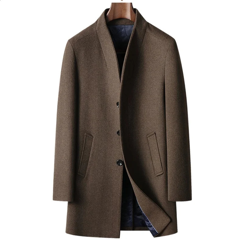 Winter Men Stand Collar Business Trench Coats Casual Long Jackets Male Cashmere Overcoats Man Woolen Blends Coats Size 6XL 260916