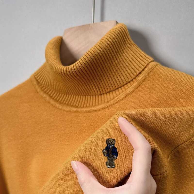 Light Luxury Men's Knit New Pullover Turtleneck Bear Embroidery Thicken Sweater Winter Business Fashion Elastic Soft Men's Wear J260916