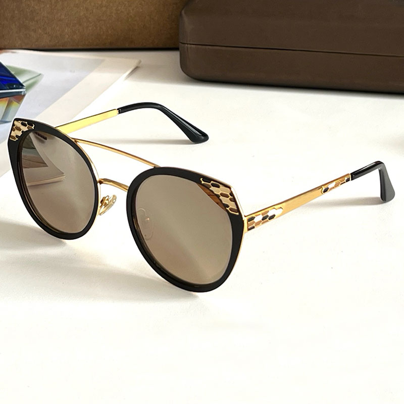Retro Round Sunglasses Brown Sunshade Lens Panel Cat Eye Frame Splicing Metal Frame Brand Classic Logo Detail 6095 Double Bridge Design Luxury Mens