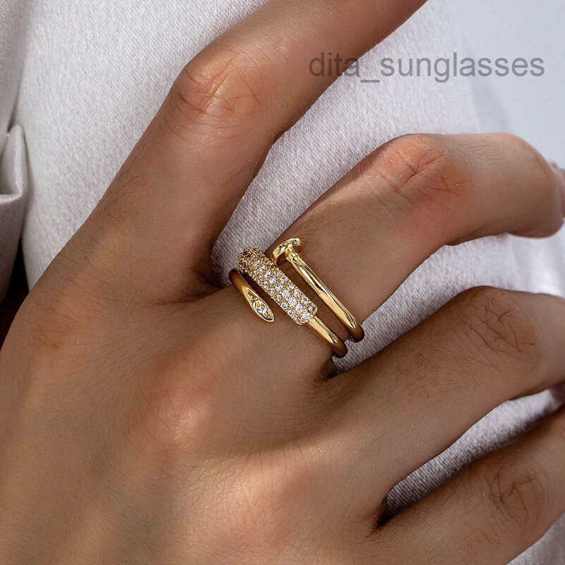 Jewelry Rings Designer 18K Gold Plated Copper Adjustable Three Circle Stud Ring Women Unique Fashion Jewelrys High End Gift for Festival and Vacatio
