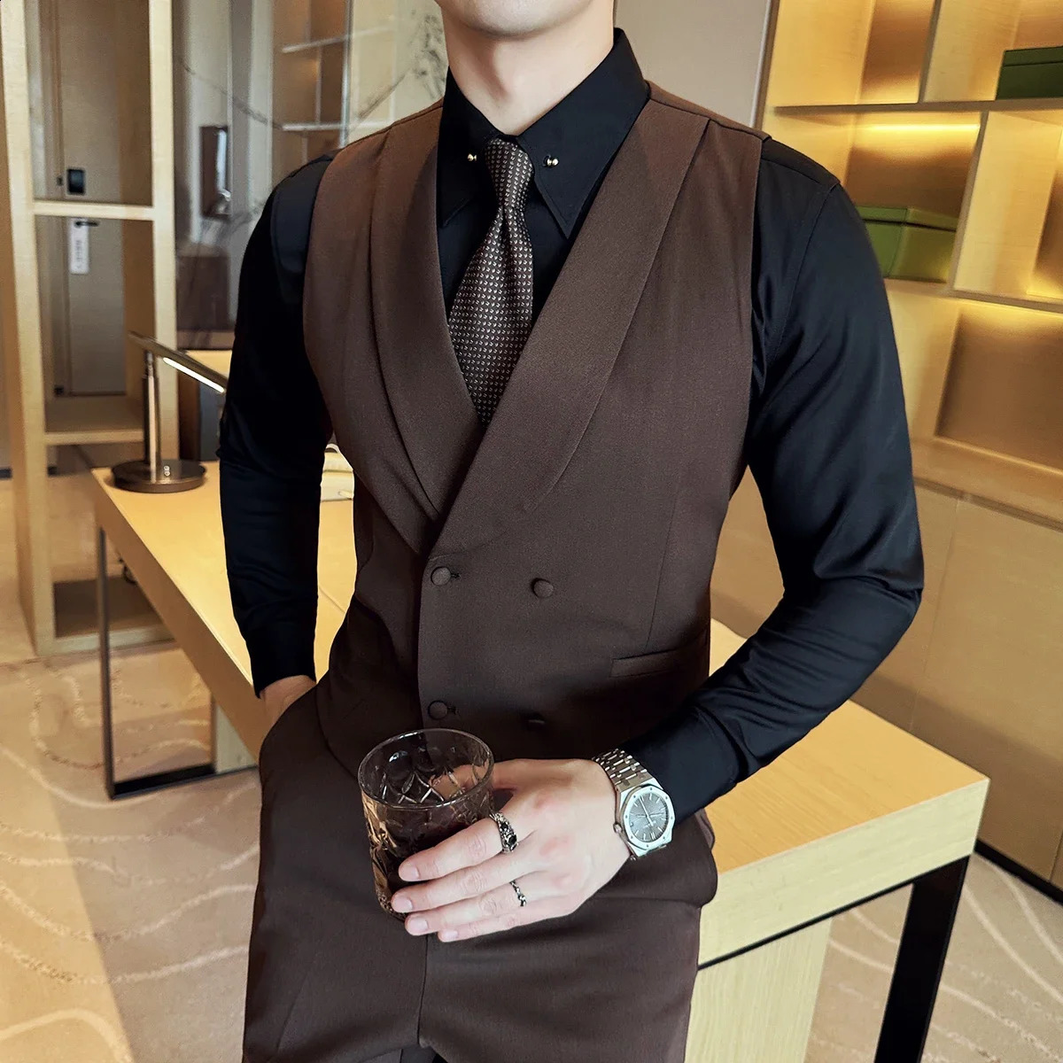 Highend Doublebreasted Suit Vest With Pants 2024 Men Fashion Slim Business Casual Groom Wedding Dress 2 Pcs Set 260917