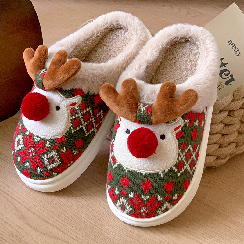 2026 Christmas new cotton slippers elk pattern design fashionable unisex winter home warm plush slippers