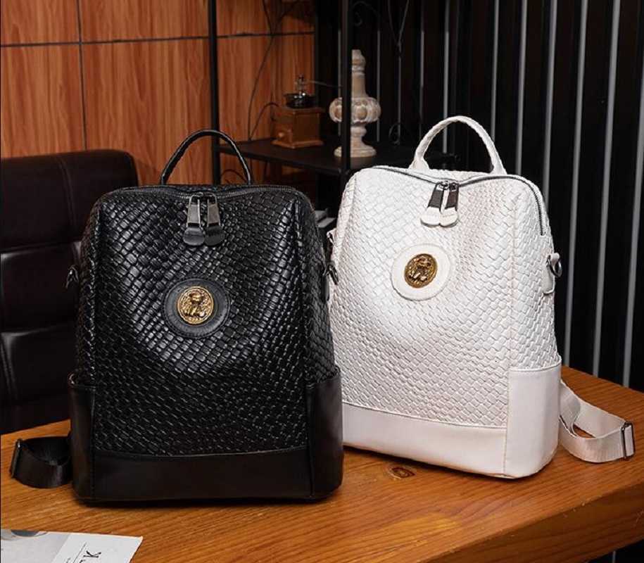 New Fashion Quality Woven Soft Leather Backpack Women Large Capacity Travel Shoulder Bags School Bag Leisure BackpacksT260917