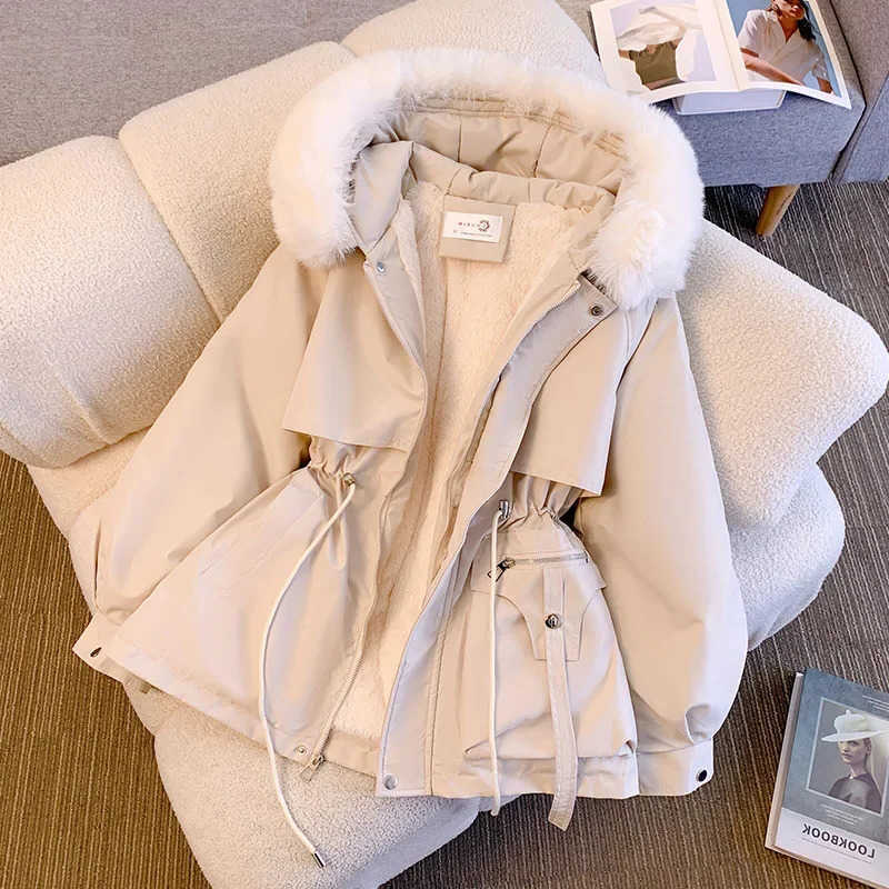 Warm New Women's Cotton-Padded Plush Coat 2024 Autumn Winter Parkas Coat Women's Long Sleeve Zipper Hooded Drawstring Parkas H260917