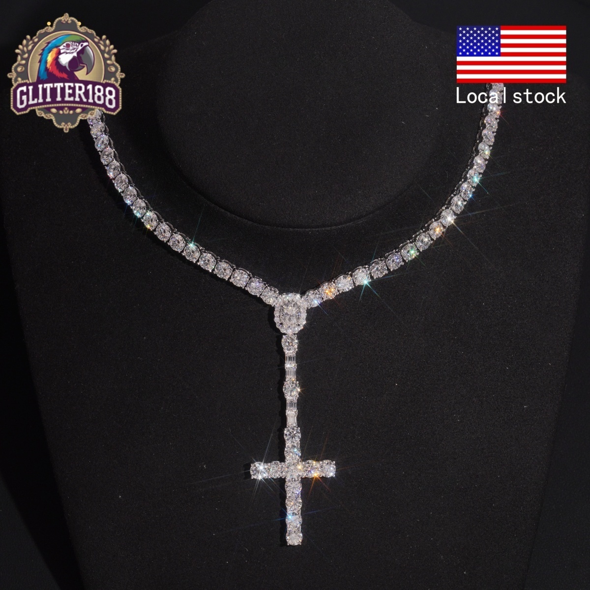 In Stock 925 Sterling Silver Chain 5mm Cross Pendant Tennis Chain Necklace VVS Moissanite Fine Jewelry Necklace Men Women