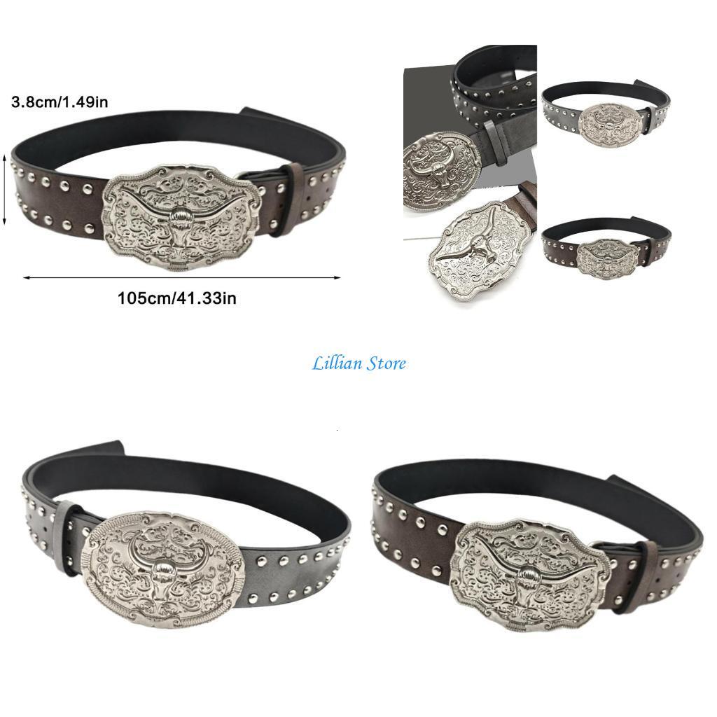 Q1FA Engraved Waist Carved Floral Buckle Punk Chain Cowgirl Belt Women Proms Club Party for Jeans Dresses W260917