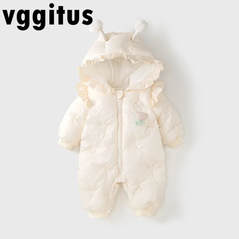 Winter Baby Girl Down Romper Cute Hooded Ruffle Padded Jumpsuit Infant Toddler Warm Floral Embroidery Snowsuit Outfit D3971 260915