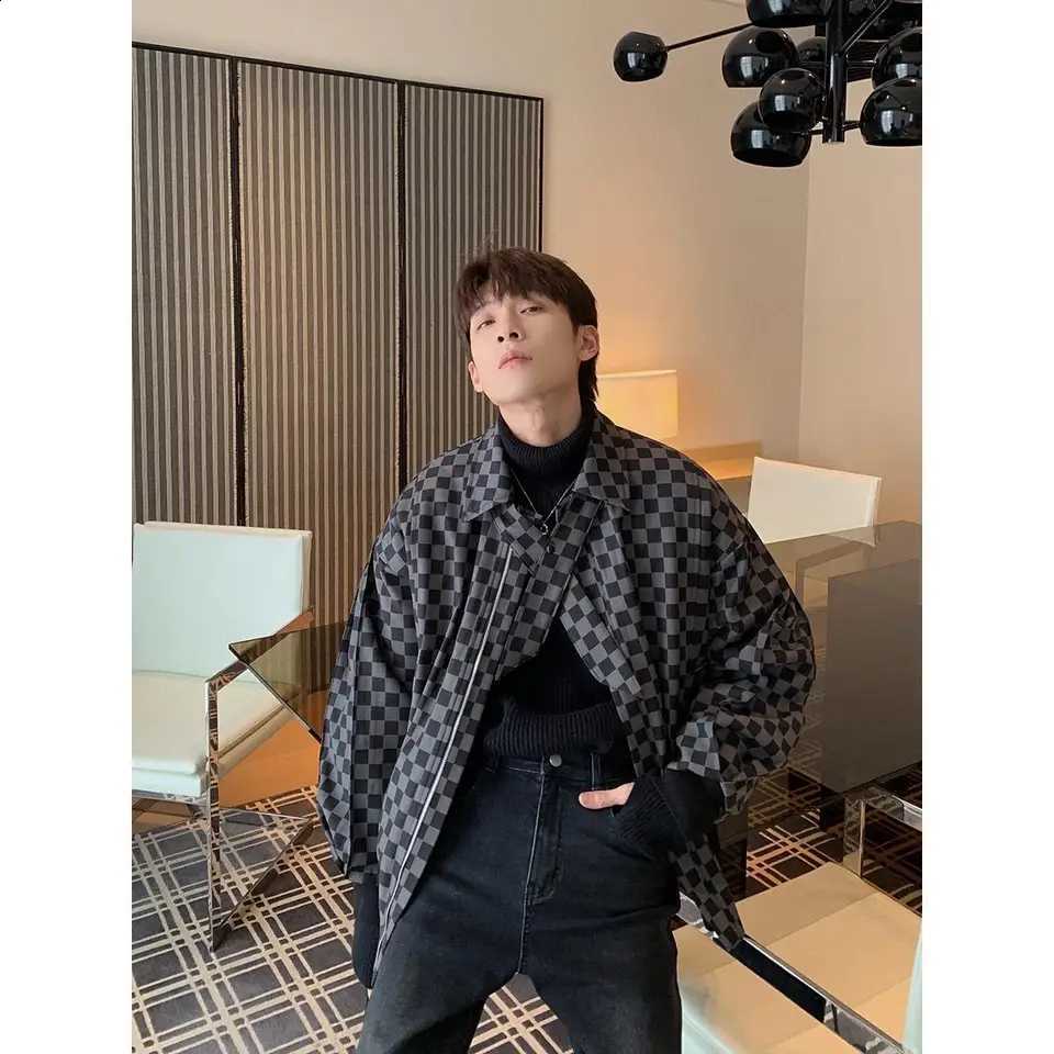 Men's Checkerboard Jacket Spring Autumn Fashion Trend Brand Sports High-end Baseball Uniform Men's Plaid Handsome Top Aesthetic C260917