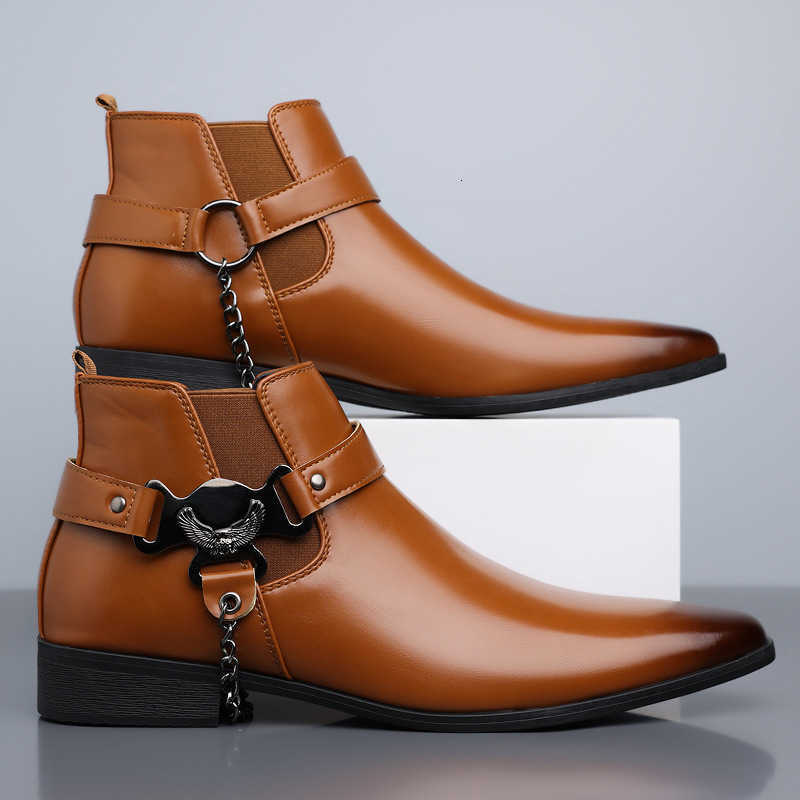 Men's fa1 Pointed Toe Plus Size 47 48 Western Zip Ankle Boots Mid Calf Punk Side Zipper British Chelsea Boots D260917