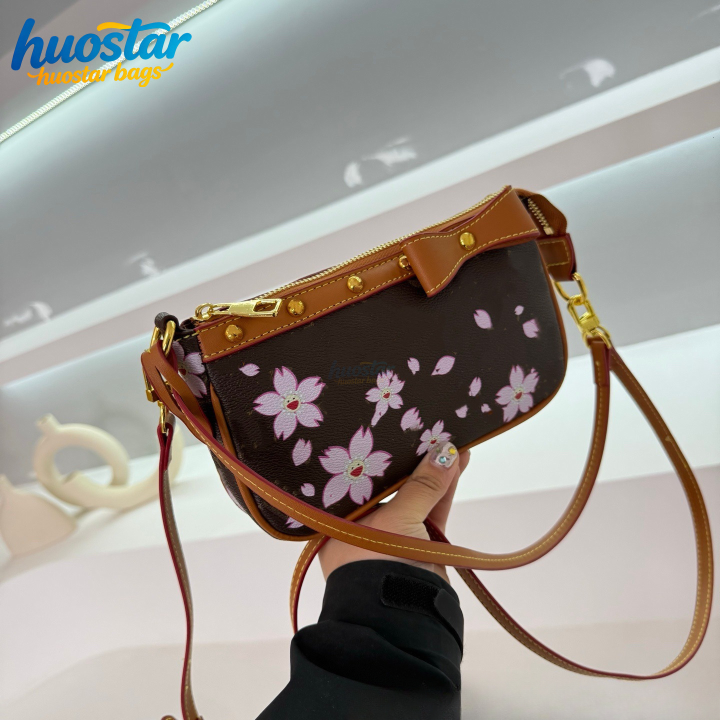 Designer Small Square Bag Mahjong Style Floral Pattern PU Leather Crossbody Shoulder Underarm Handbag Versatile Purse for Women Daily Commute Shoppi