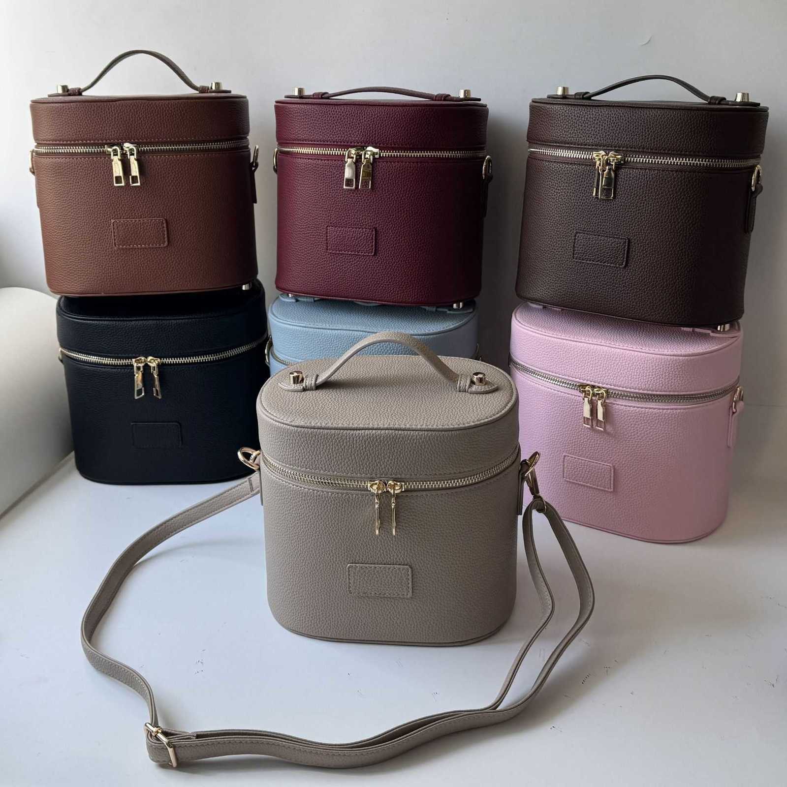 Toiletry PU Bag Makeup Organize Oval Vanity Cosmetic Case with Divider Handle Elastic Brush Holder Shoulder StrapT260917