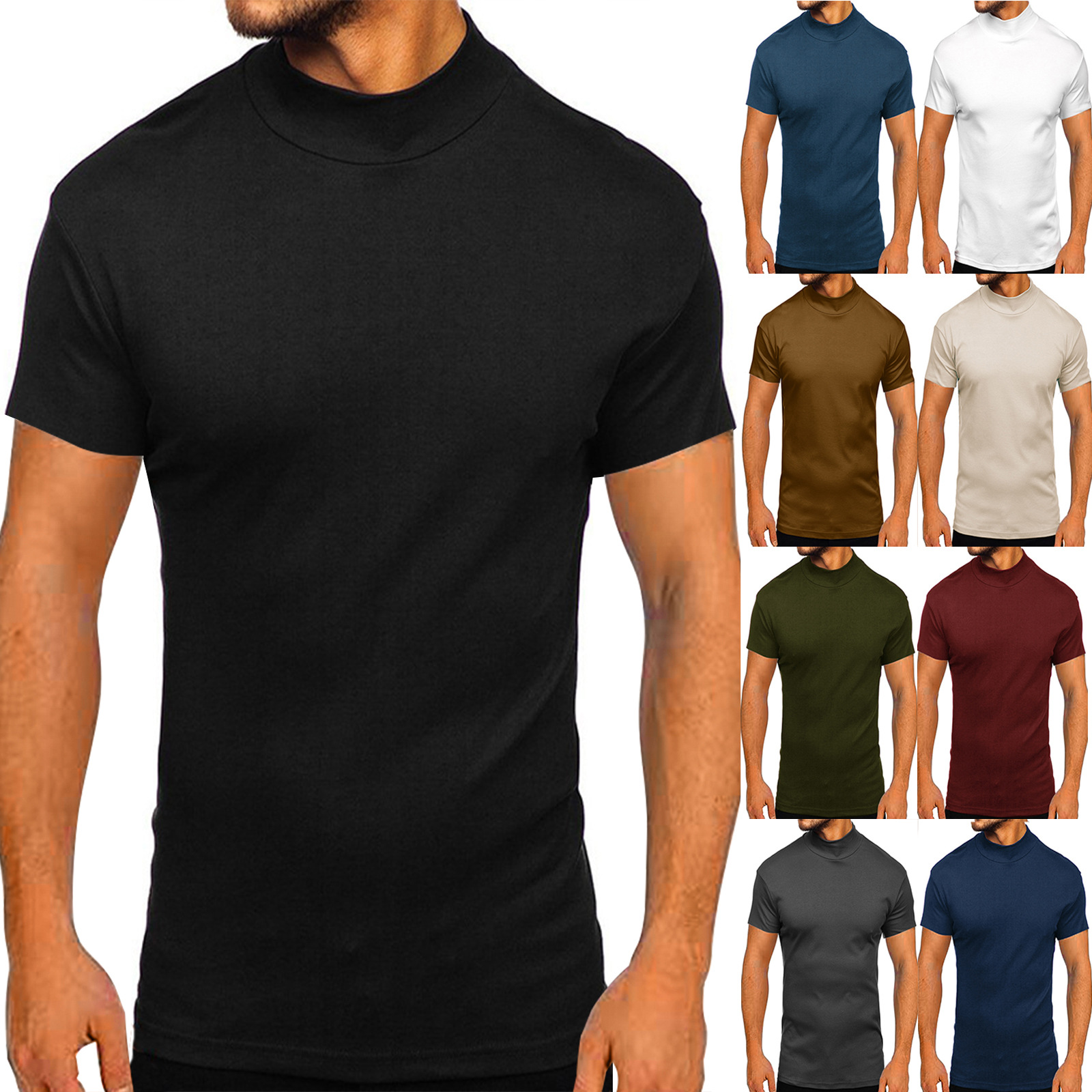 Men's T-shirt for spring and summer, men's short sleeved T-shirt base, solid color top, solid color blank T-shirt, O-neck round neck short