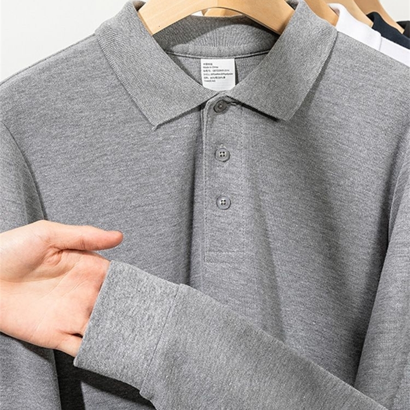 250gsm 8.8oz GAAJ Mens Polo Long Sleeve Shirt 100% Cotton Heavy Weight Casual Business Clothing Solid Polos Shirts Top Man 260916