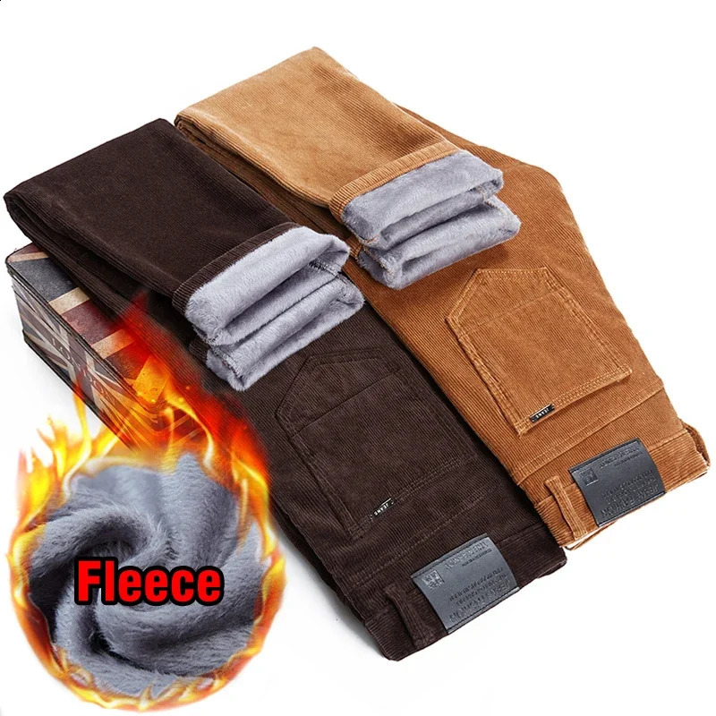 Winter 4 Colors Men's Warm Casual Pants Classic Fashion Fleece Thickened Corduroy Business Casual Trousers Male Clothing 260917