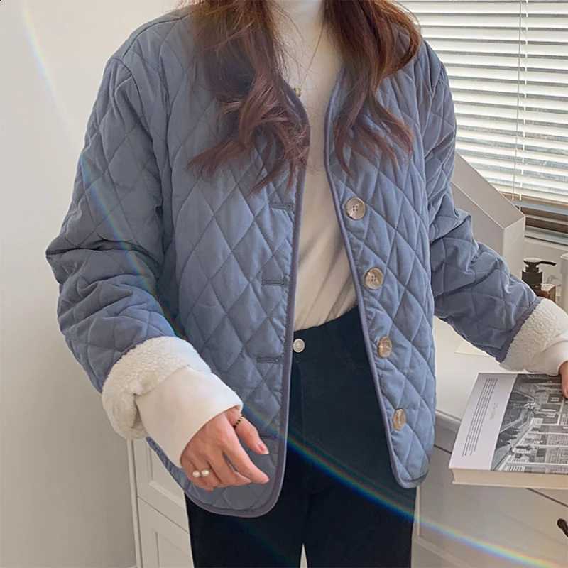 Women's Winter Haze Blue Parkas Jacket Quilted Coats Double Sided Wearable Padding Overcoat Warm Outerwears Korea Style 2023 H260917