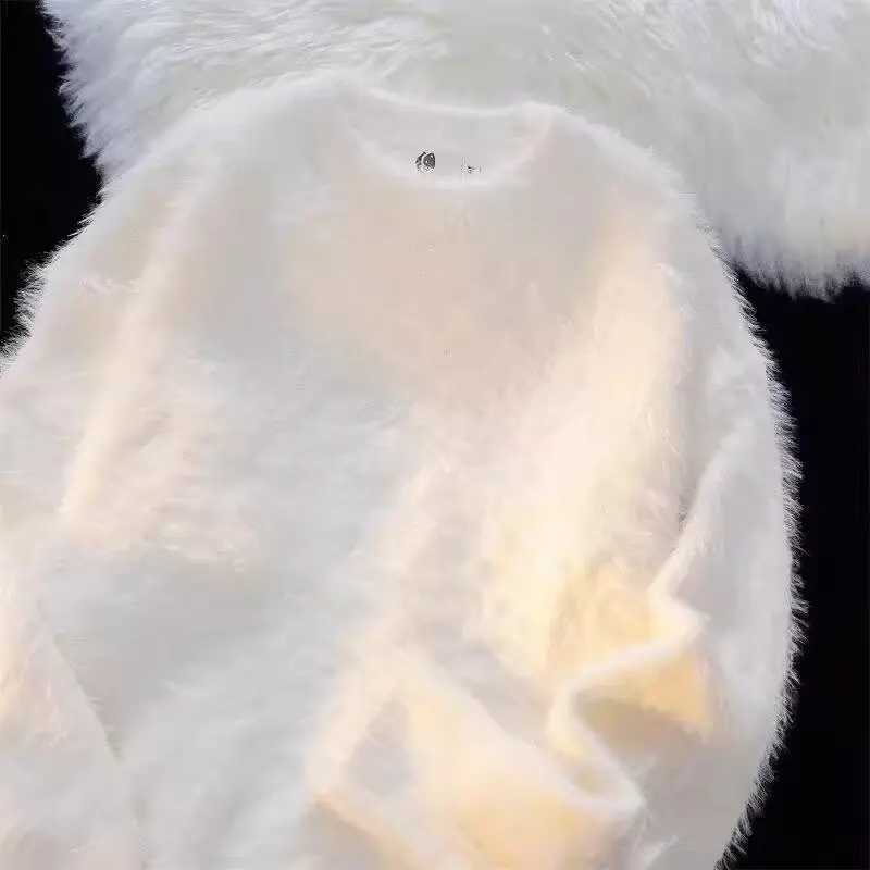 fur mink Winter soft faux and sticky solid color sweater with a high-end feel men's and women's long sleeved warm round neck kn J260916
