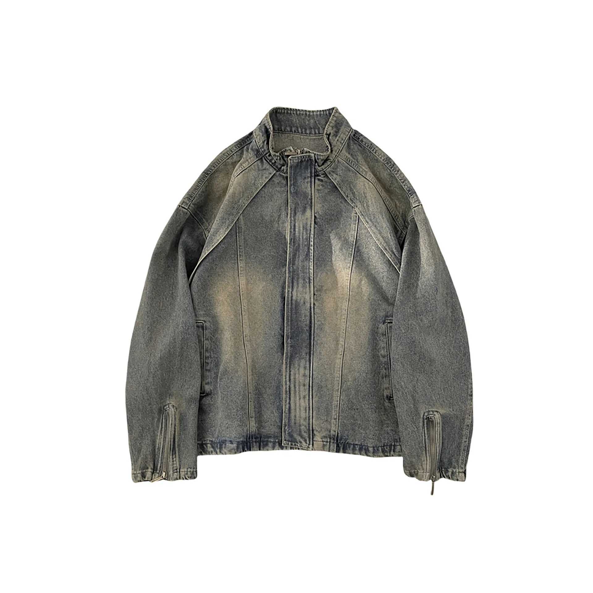 Men's Denim Jacket 2025 Autumn Deconstructed Denim Jacket Retro Trendy Bad Boy Vibe Stand Collar Zippered Casual Coat S260917PPQP