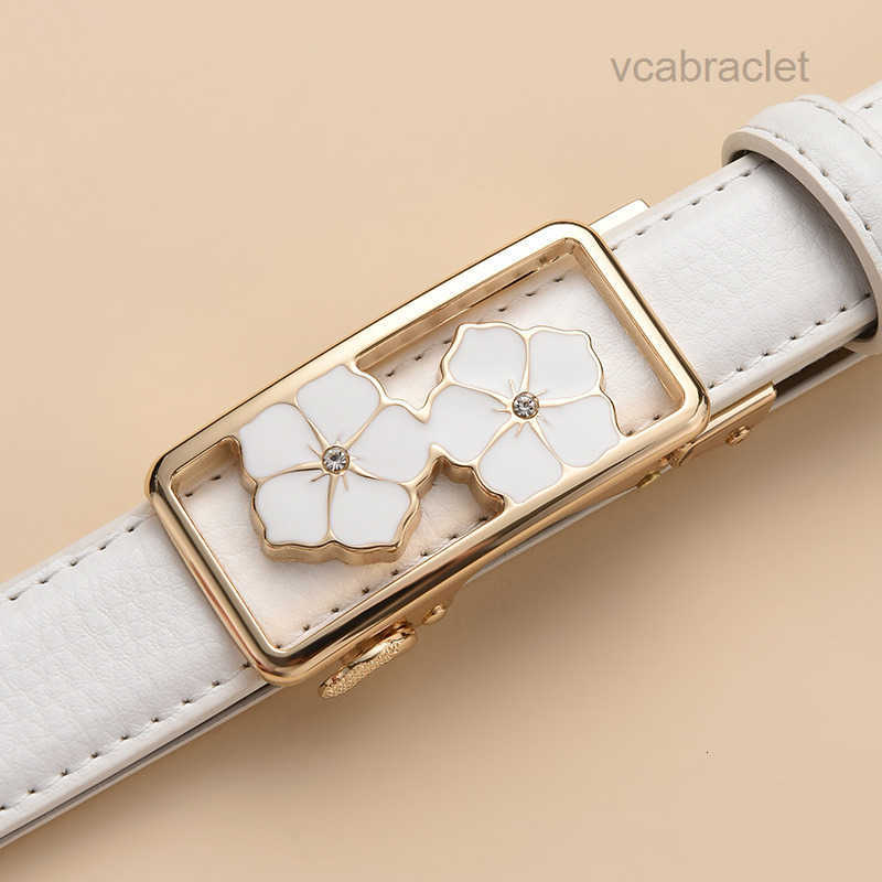 Brand Designer 2026 Luxury Wo White Genuine Leather Belt Enamel Flower Rhinestone Automatic Buckle Korean Style Versatile Decorative Waistband Jeans