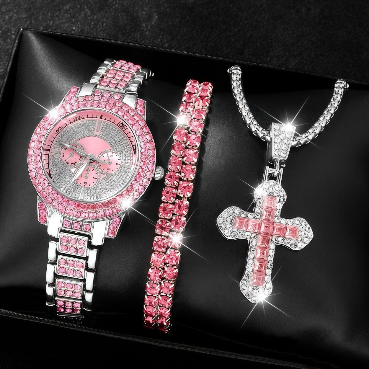 Womens Jewelry Designer Luxury Necklace Watch Bracelet Three Piece Set Highly Branded Elegant Fashionable Diamond Inlaid Exquisite Boutique Accessor