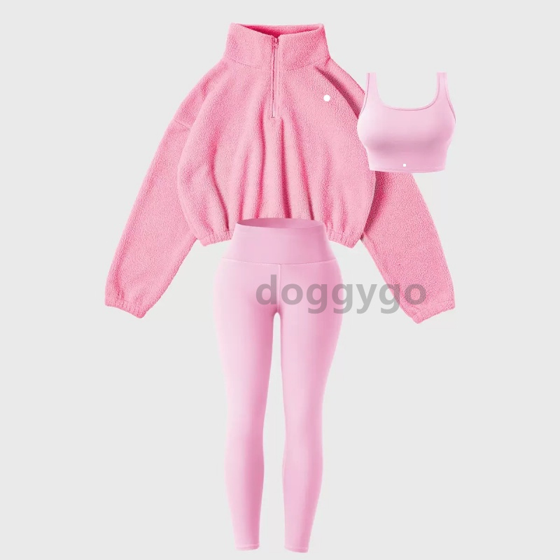 Designer yoga set breathable and high-elastic coral fleece sports suit sports bra short jacketrunning and fitness three-piece set