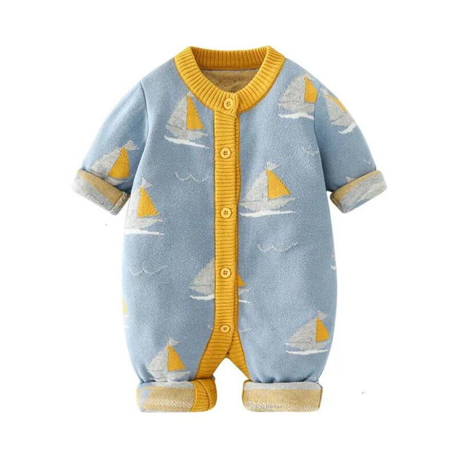 Girls Hoodie Spring Autumn pullover 02 Year Ins Born Boys Bodysuit Knitted Sailboat Jacquard Infant Jumpsuit Thicken Baby Boy Onesies Crew Neck Swea