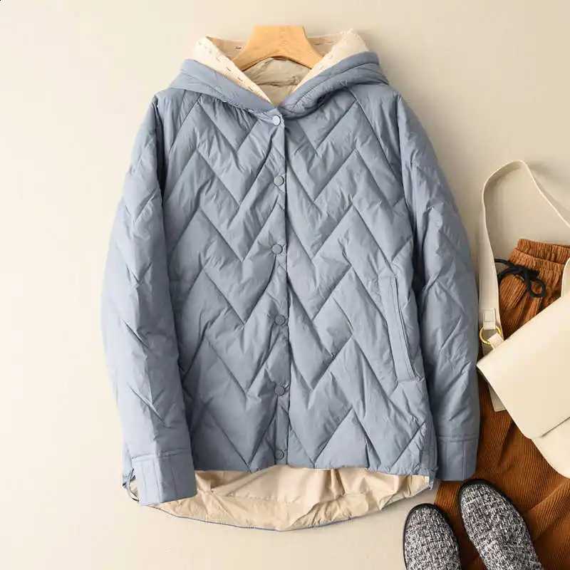 Autumn Winter Knitted Patchwork Hooded Down Coat Women Thick White Duck Down Jacket Parkas Female Single Breasted Warm Outwears H260917