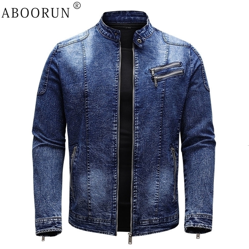 ABOORUN Denim Jacket Mens Streetwear Motorcycle Biker Coats Slim fit Jackets Male Clothes 260916