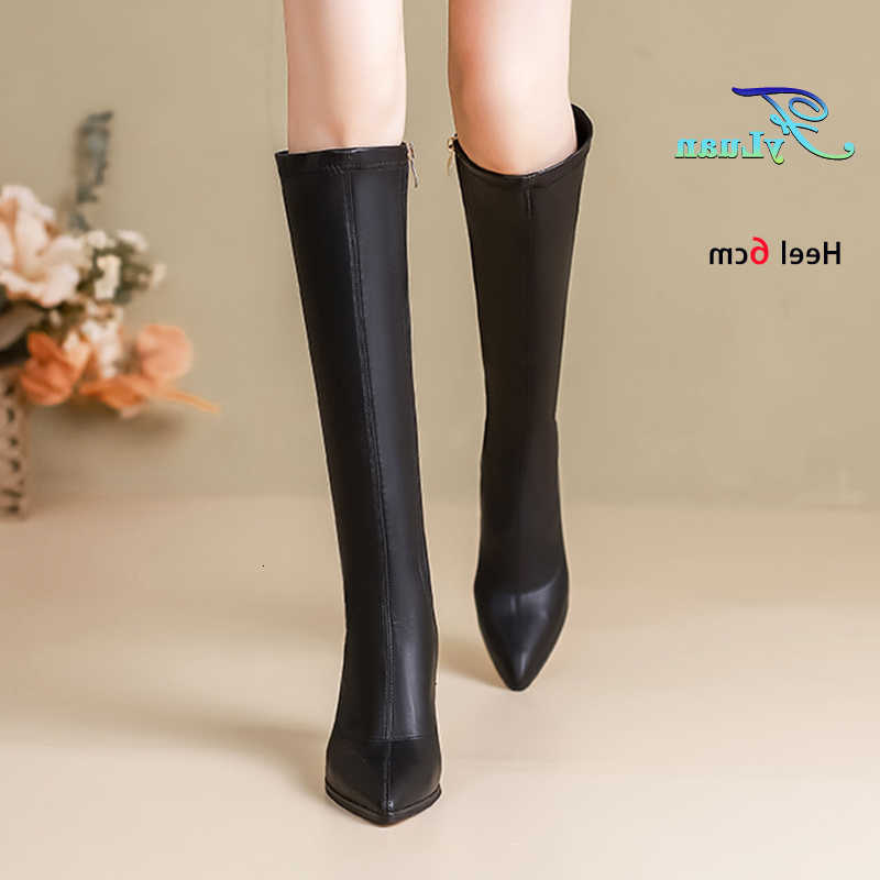 Spring Autumn Elastic Leather Boots For Women 6CM 8CM High Heels Side Zipper Knee-high Boors fa1 Pointed Winter Woman Shoes D260917