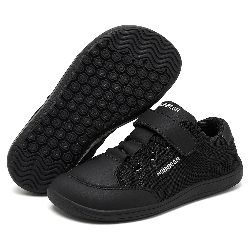HOBIBEAR Kids Wide Toe Barefoot Shoes Boys Girls Minimalist Sneakers Lightweight Hook Loop Mesh Artificial Leather Shoes 260915