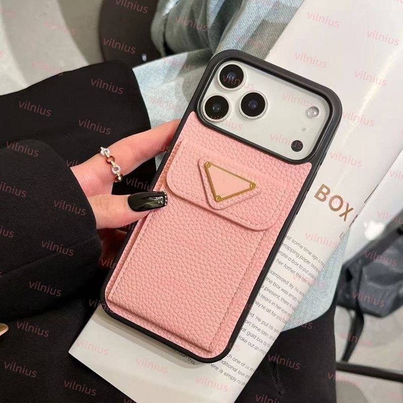 Luxury PU Leather Wallet Phone Case For iPhone 17 16 15 14 13 12 11 Pro Max, Triangle Metal Card Holder Flip Card Slot Shockproof Protective Back Co