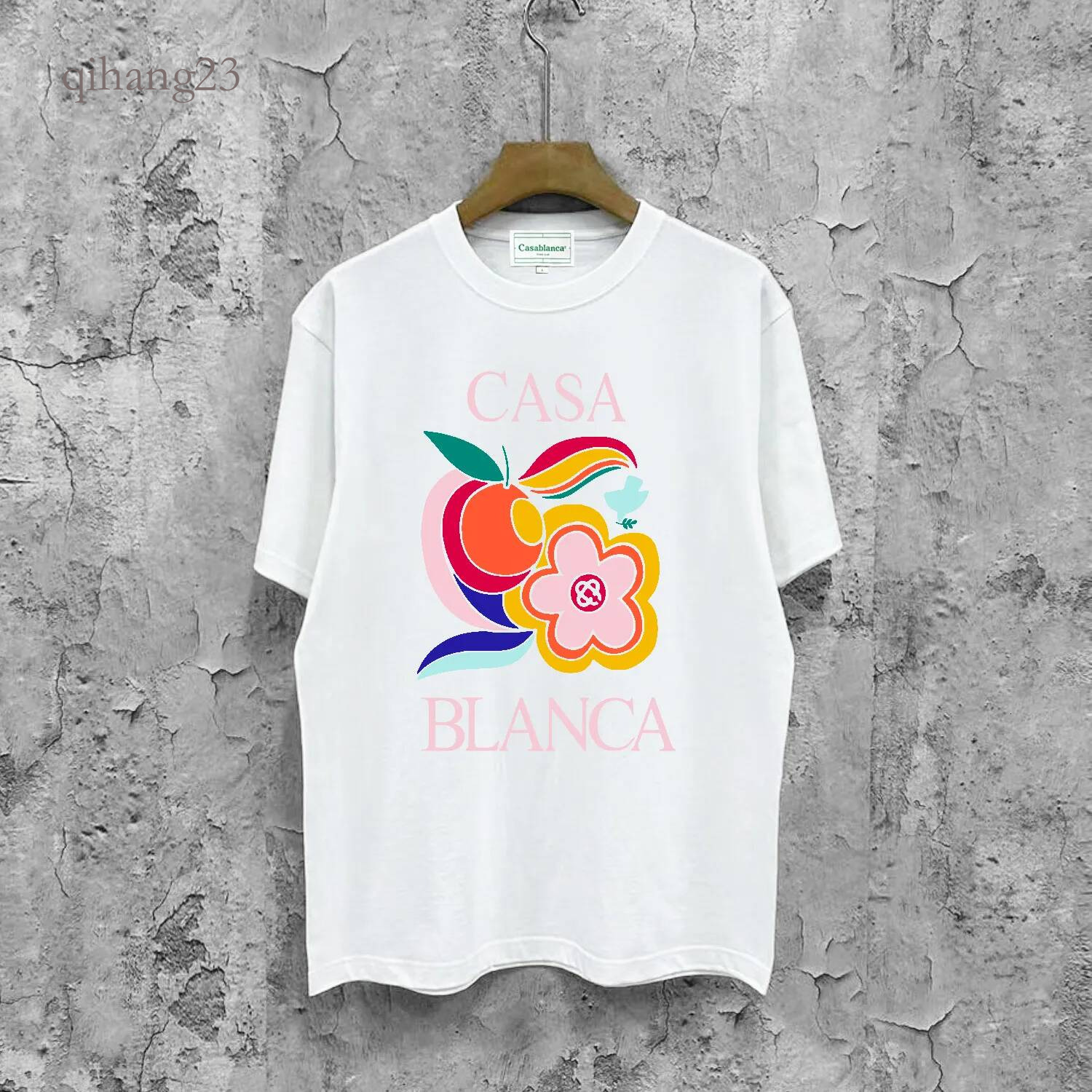 Casab Lanca Tshirt Men Designer Pure Cotton Trendy Rainbow Letter Print Tshirt Crew Neck Women Short Sleeve Vintage Loose Casual Daily Wear Y2k High